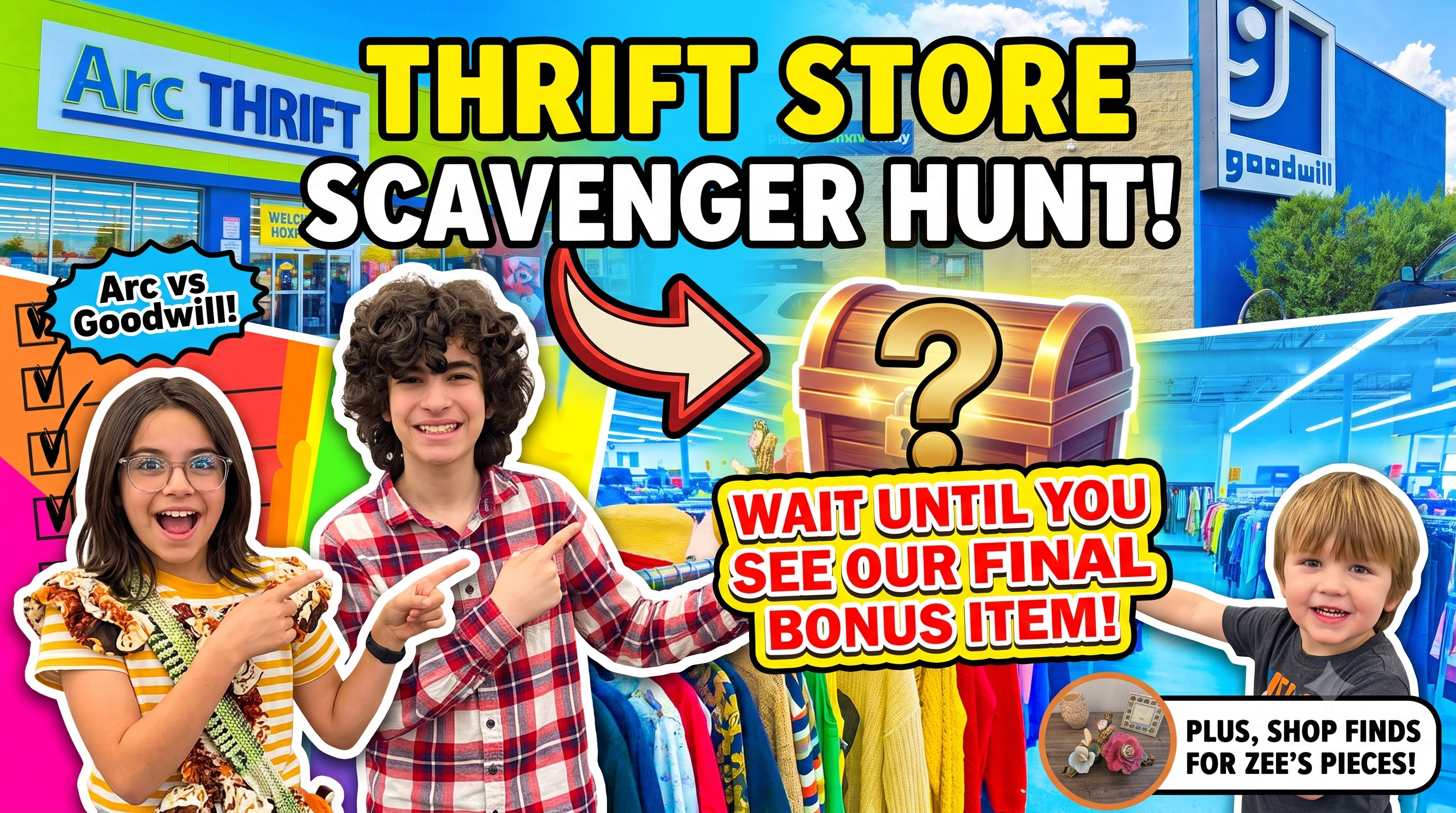THRIFT HUNT CHALLENGE: 3 Kids vs. 2 Stores (Did they find the SECRET Bonus Item?!)